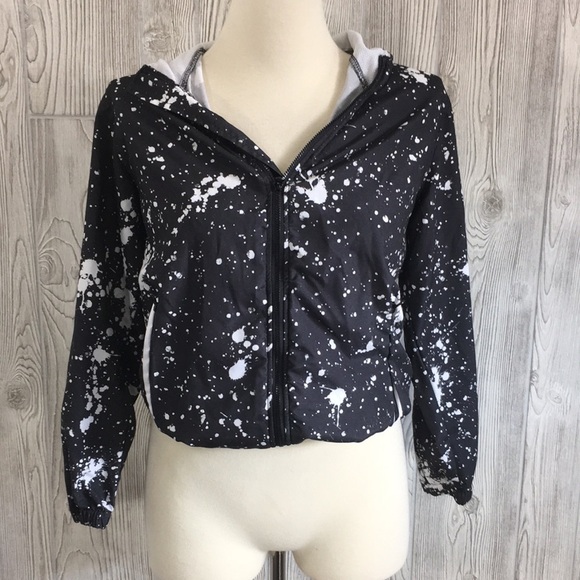 Brooklyn Cloth Mfg. Co. Jacket Black/White Paint Splotch Windbreaker Hooded - Picture 1 of 10
